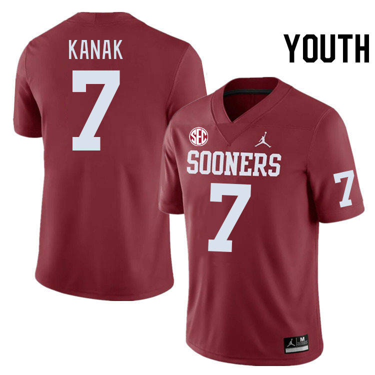 Youth #7 Jaren Kanak Oklahoma Sooners 2024 SEC Conference College Football Jerseys-Crimson